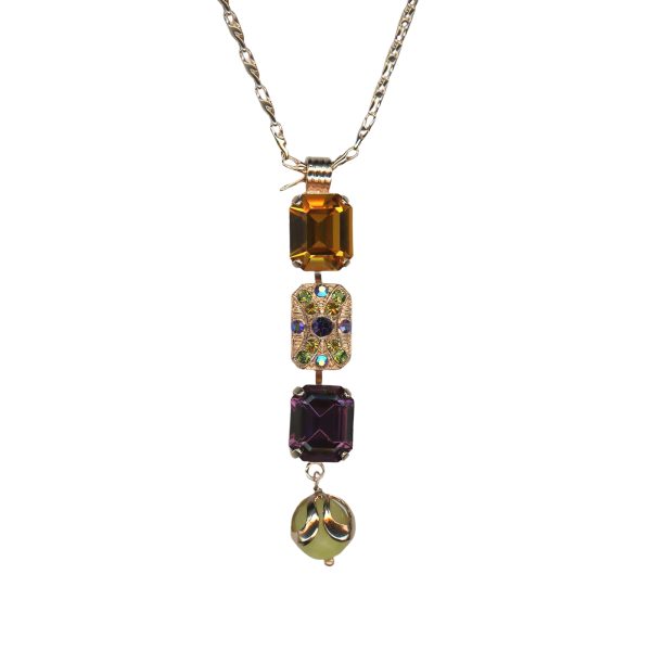 Necklace Pendant By Mariana Woman Fab Green Aventurine Mineral and Amber Swarovski Crystals