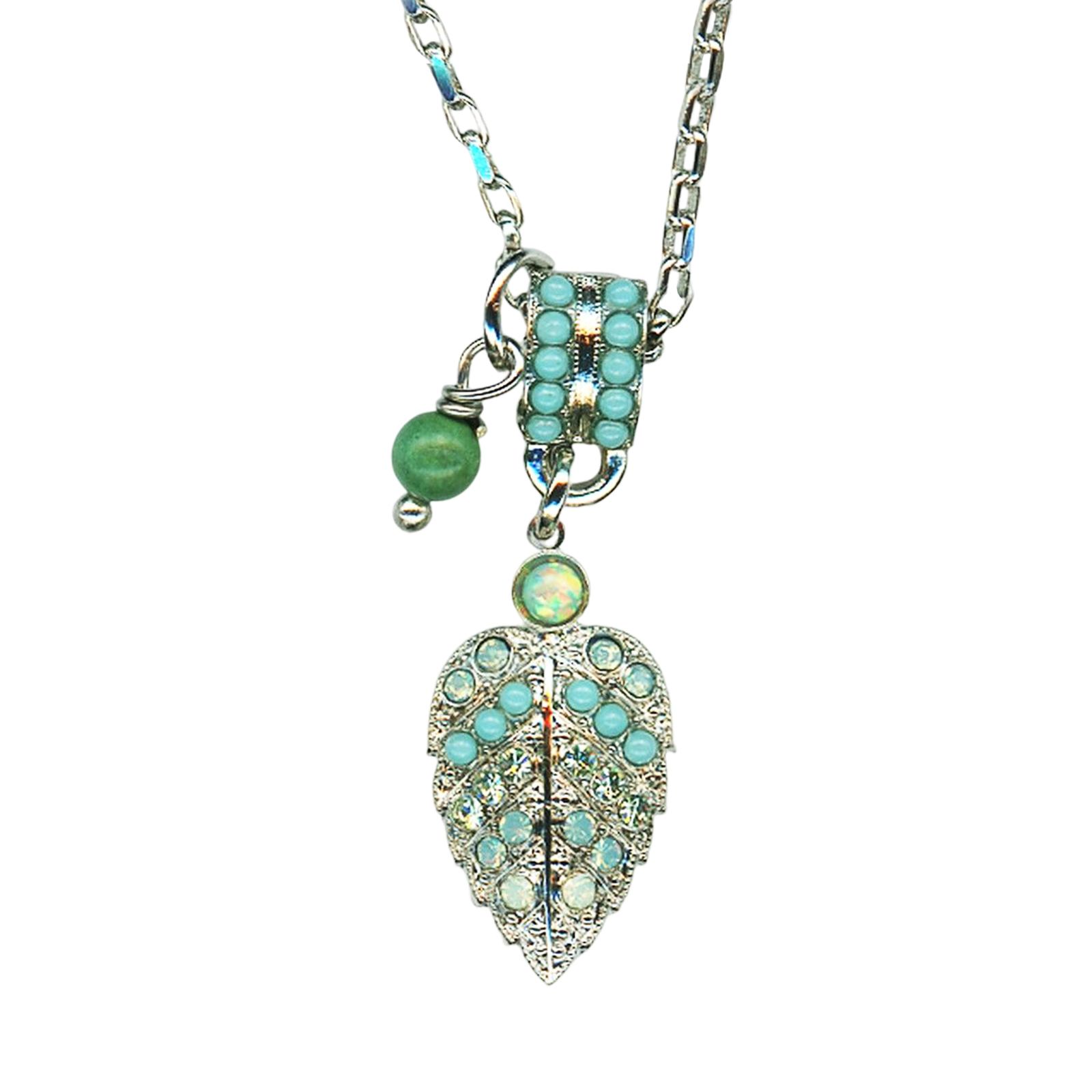 N-5042-3-M598-RO(1) Necklace Pendant By Mariana Woman Leaf Turquoise and Moon Minerals and Swarovski Crystals - Image 1