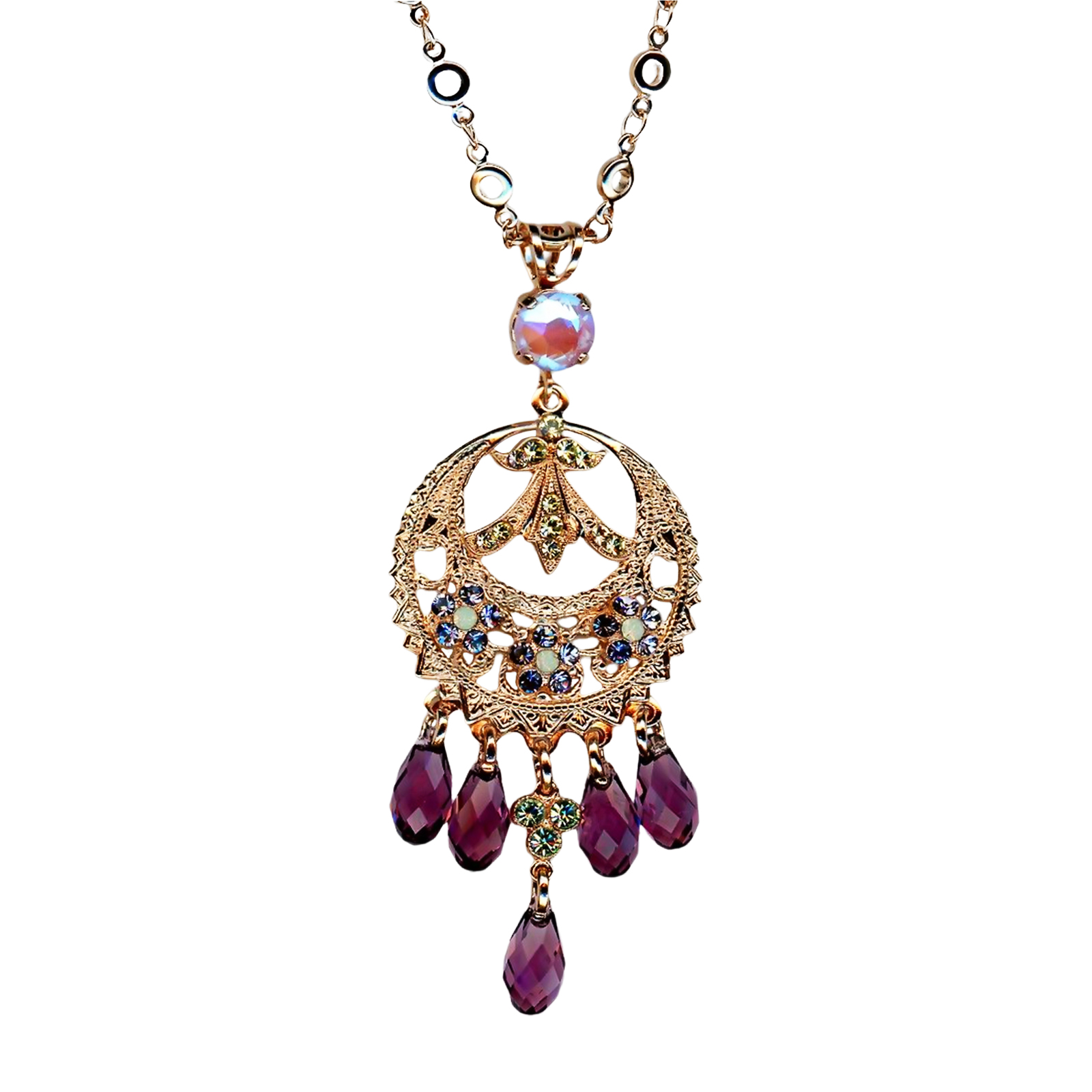 N-5043-3-1122-RG(1) Mariana Necklace Pendant Shimmering Sun Kissed Blush, Jonquil, Heliotrope, Amethyst, Pacific Opal, & Peridot Austrian Crystals My Treasures Coll. - Image 1