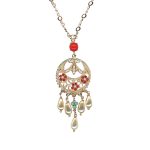 Mariana Necklace Pendant Timeless Red Coral, Pearl, White Opal, Turq, & Siam Austrian Crystals Happiness Joy Of Life Coll. - Image 2