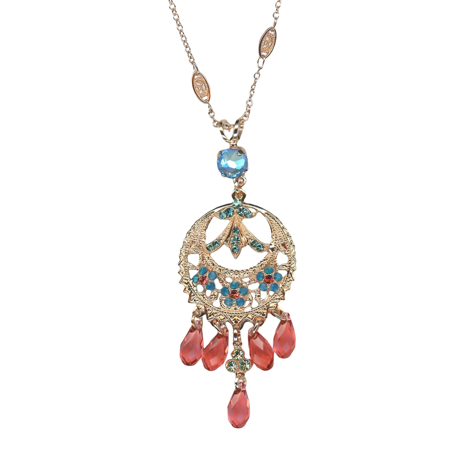 N-5043-3-1911-YG(1) Necklace Pendant By Mariana Botanica Coll. Blue and Aquamarine Swarovski Crystals - Image 1
