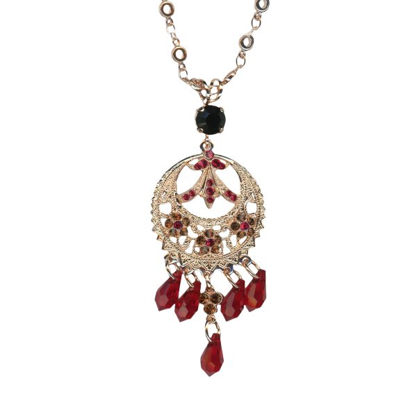 Mariana Necklace Pendant Sophisticated Ruby Red, Jet, & Amber Austrian Crystals Red Stiletto Paradise Coll.