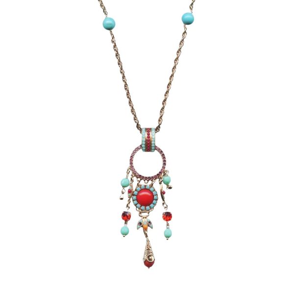 Mariana Necklace Pendant Deep Coral, Turq, Red, & Grape Purple Austrian Crystals True Romance East Meets West Coll.