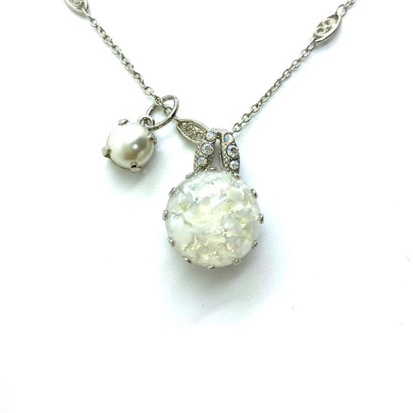 Mariana Necklace Pendant Simply Elegant Cream Pearl, Marbled Stone, & Clear Austrian Crystals Bermuda Caribbean Life Coll.