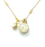 Mariana Necklace Pendant Glamorous Cream Pearl, Marbled Stone, & Clear Austrian Crystals Bermuda Caribbean Life Coll.