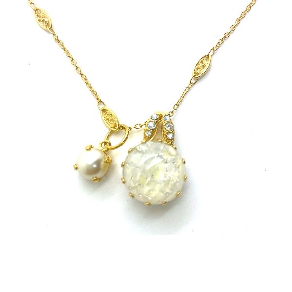 Mariana Necklace Pendant Glamorous Cream Pearl, Marbled Stone, & Clear Austrian Crystals Bermuda Caribbean Life Coll.