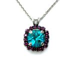 Mariana Necklace Pendant Floral Ornate Indicolite & Burgundy Austrian Crystals Peacock 2019 Spring Coll.