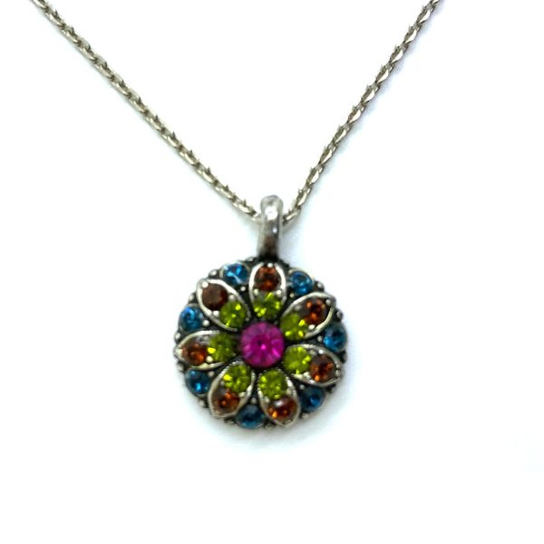 Mariana Necklace Pendant Engrave Star of David & Floral Fuchsia, Sapphire, Apple Green & Smoked Topaz Austrian Crystals Dancing the Night Away Coll.