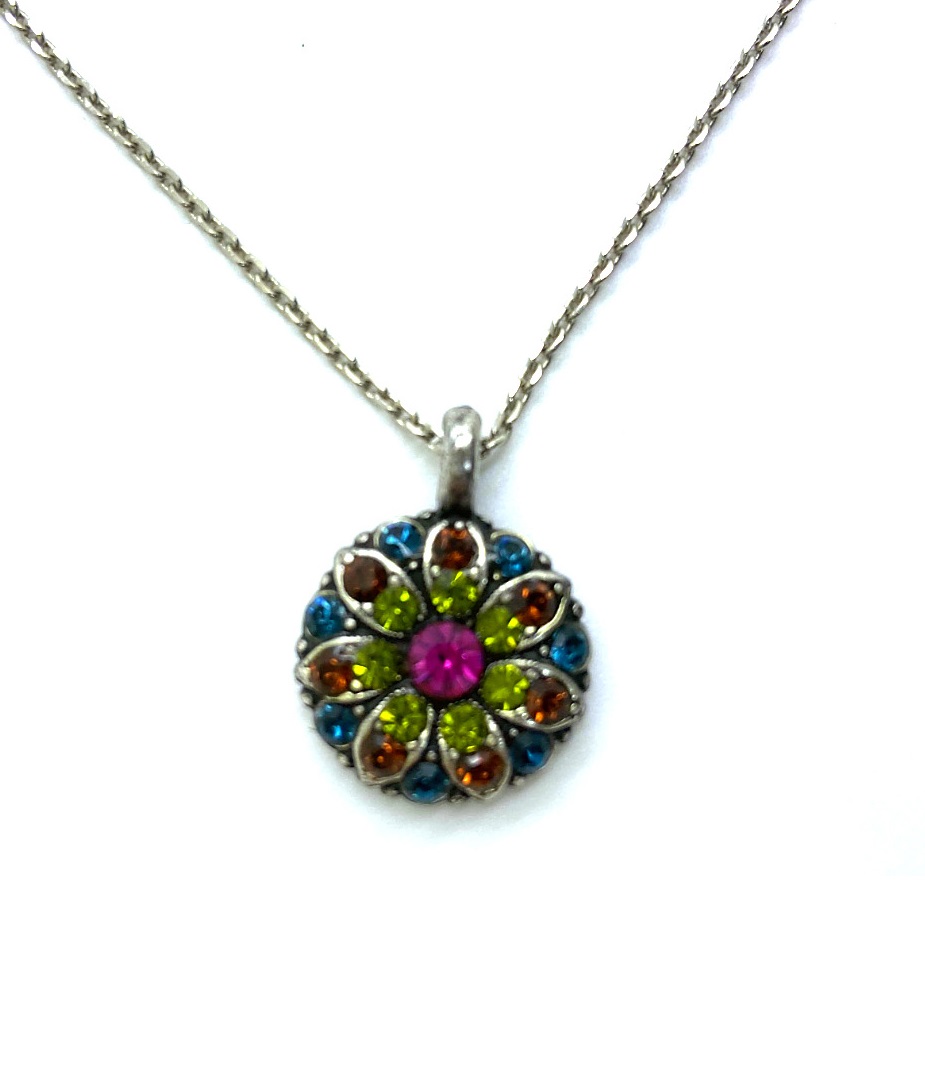 N-5212-1-4801-SP (2) Mariana Necklace Pendant Engrave Star of David & Floral Fuchsia, Sapphire, Apple Green & Smoked Topaz Austrian Crystals Dancing the Night Away Coll. - Image 1