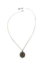 Mariana Necklace Pendant Engrave Star of David & Floral Fuchsia, Sapphire, Apple Green & Smoked Topaz Austrian Crystals Dancing the Night Away Coll. - Image 3
