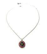Necklace Pendant By Mariana Nostalgia Coll. Floral Fuchsia, Velvet and Olivine Swarovski Crystals - Image 2
