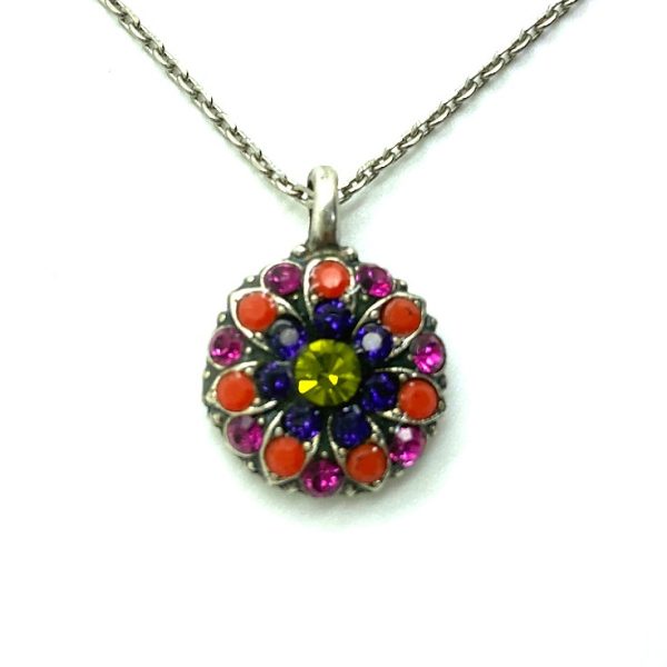 Necklace Pendant By Mariana Nostalgia Coll. Floral Fuchsia, Velvet and Olivine Swarovski Crystals