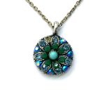 Mariana Necklace Pendant Gorgeous Floral Royal Blue, Aquamarine, Palace Green Opal, & Turq Austrian Crystals Dancing the Night Away Coll.