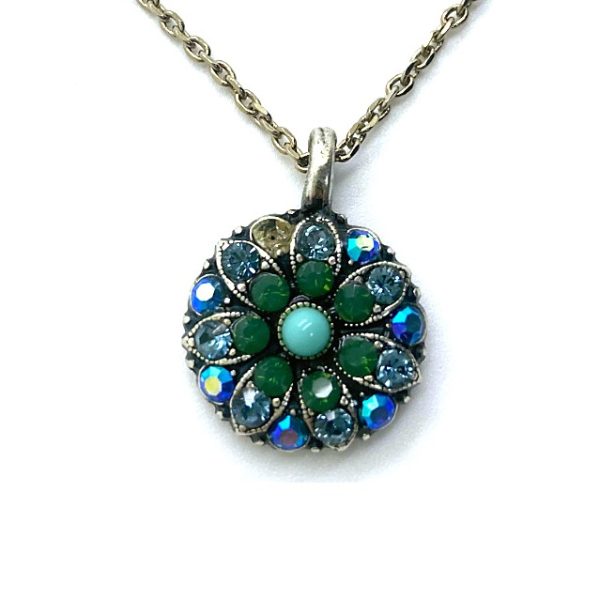 Mariana Necklace Pendant Gorgeous Floral Royal Blue, Aquamarine, Palace Green Opal, & Turq Austrian Crystals Dancing the Night Away Coll.