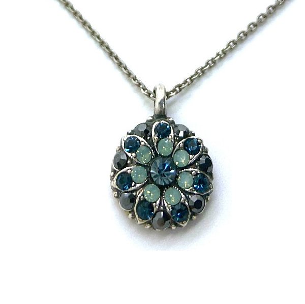 Necklace Pendant By Mariana Dancing the Night Away Coll. Elegant Floral Jet Black and Montana Blue Swarovski Crystals