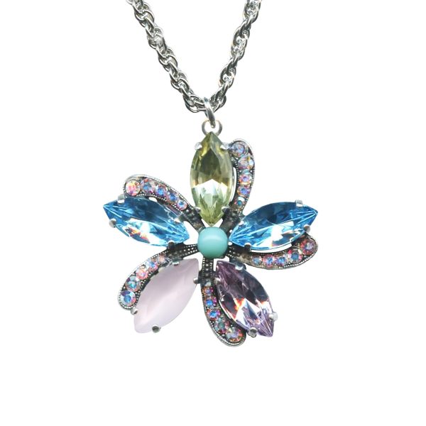 Mariana Necklace Pendant Preppy Turq, Lt Sapphire, Rose Opal, Jonquil, Lt Amethyst, & AB Austrian Crystals Coco Icons Coll.