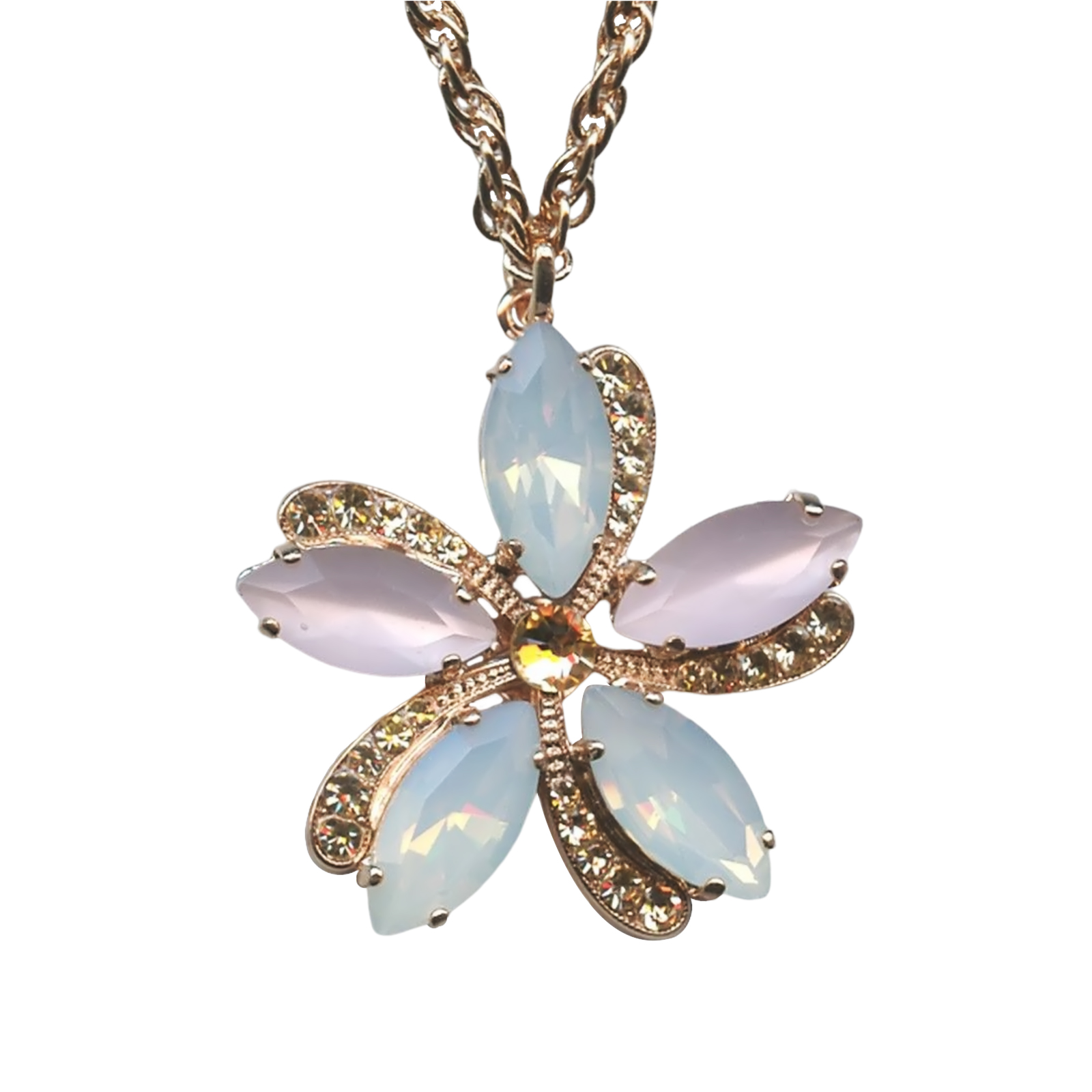 N-5224-2333-YG(1) Mariana Necklace Pendant Timeless Pink Opal, White Opal, & Silk Austrian Crystals Afternoon Delight Songbook Coll. - Image 1