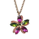 Mariana Necklace Pendant Beautiful Floral Fuchsia, Olivine, & Padparadscha Austrian Crystals My Treasures Coll.