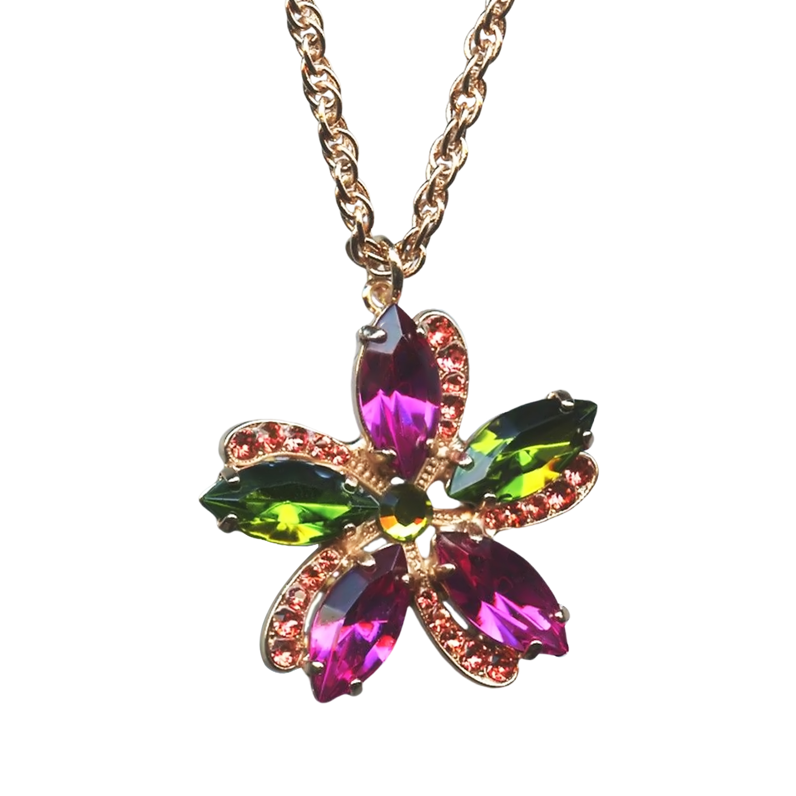 N-5224-737-RG(1) Mariana Necklace Pendant Beautiful Floral Fuchsia, Olivine, & Padparadscha Austrian Crystals My Treasures Coll. - Image 1