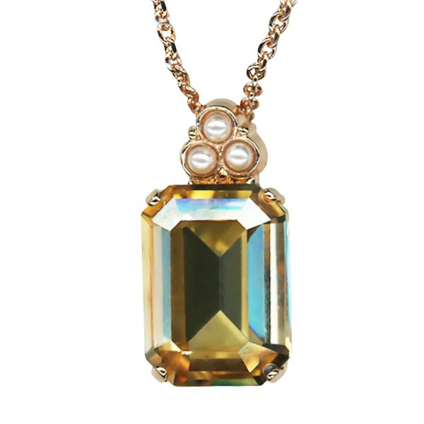 Mariana Necklace Pendant Elegant Golden Shadow & Cream Pearl Austrian Crystals Butter Pecan A La Mode Coll.