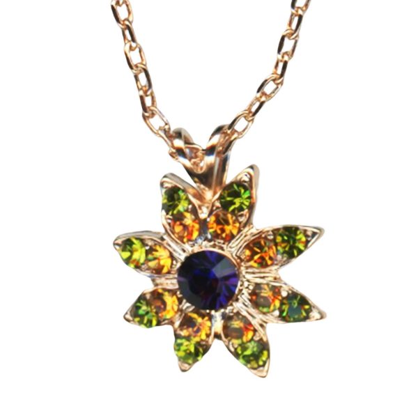 Mariana Necklace Pendant Floral Deep Purple, Yellow, & Olivine Austrian Crystals Winter Wonderland Holiday Lights Coll.