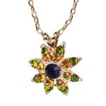 Mariana Necklace Pendant Floral Deep Purple, Yellow, & Olivine Austrian Crystals Winter Wonderland Holiday Lights Coll. - Image 2