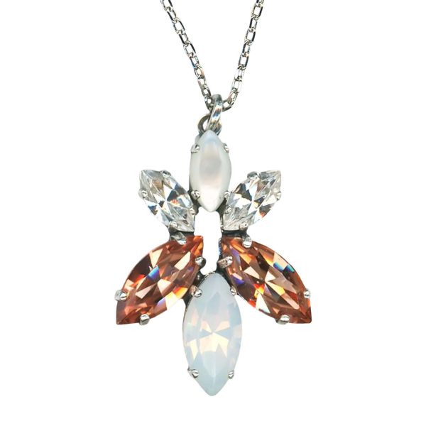 Mariana Necklace Pendant Classy White Shell Mineral, Peach, White Opal, & Clear Austrian Crystals My Treasures Coll.