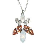Mariana Necklace Pendant Classy White Shell Mineral, Peach, White Opal, & Clear Austrian Crystals My Treasures Coll. - Image 3