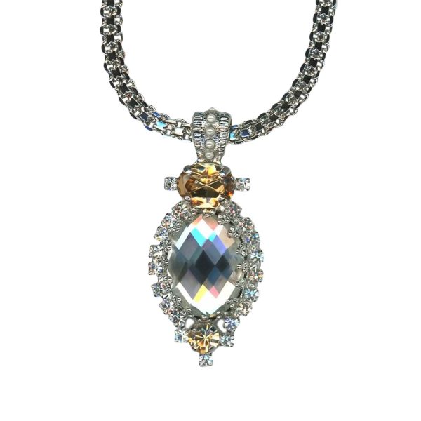 Mariana Necklace Pendant Elegant Clear, Golden Shadow & Cream Pearl Austrian Crystals Butter Pecan A La Mode Coll.