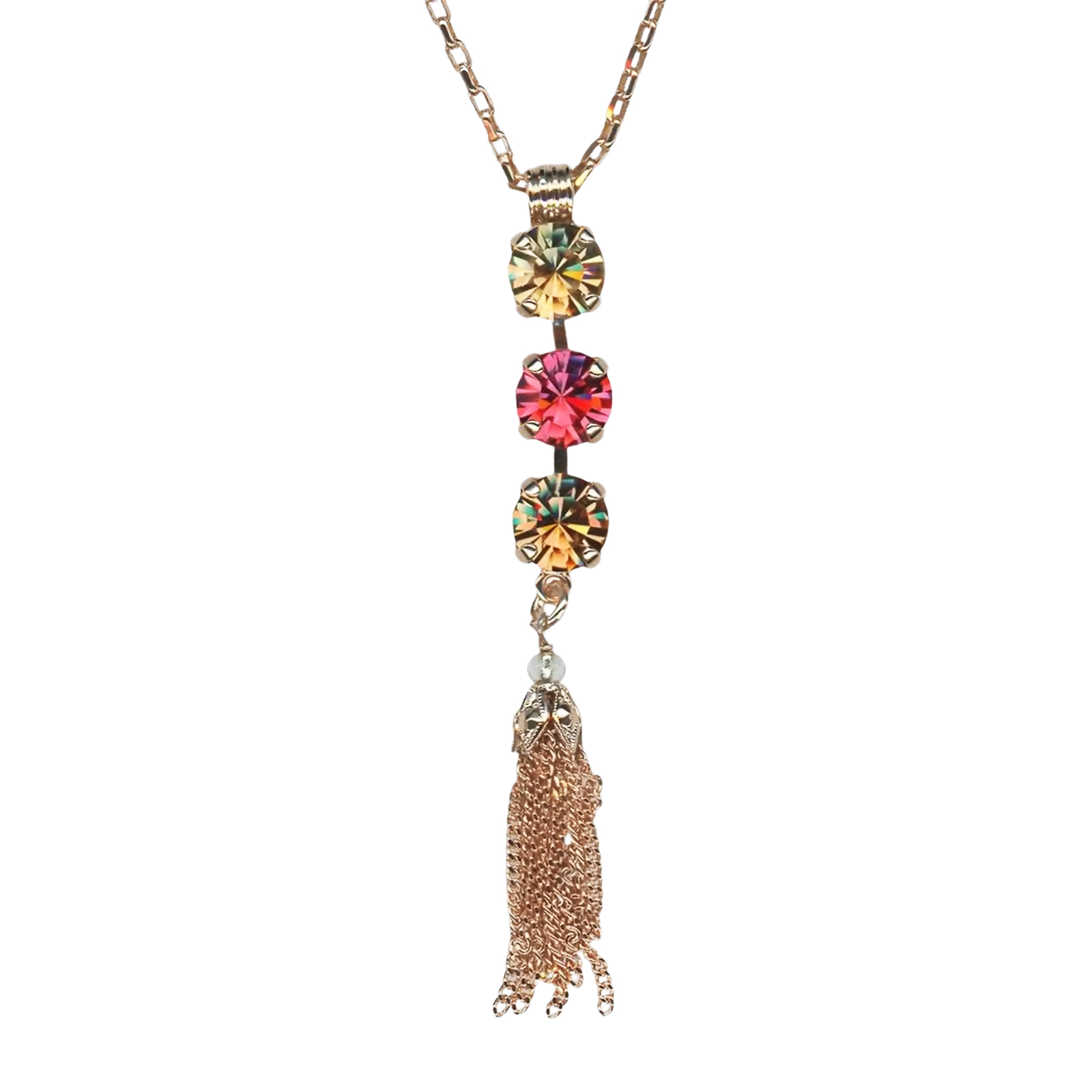 N-5252-1-1115(1) Mariana Necklace Pendant Triple Tier Indian Pink & Golden Shadow Austrian Crystals Gingerbread Winter Wonderland Coll. - Image 1