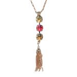 Mariana Necklace Pendant Triple Tier Indian Pink & Golden Shadow Austrian Crystals Gingerbread Winter Wonderland Coll. - Image 3