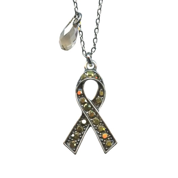 Mariana Necklace Pendant Cancer Awareness Ribbon Aurum & Silk Austrian Crystals My Treasures Coll.