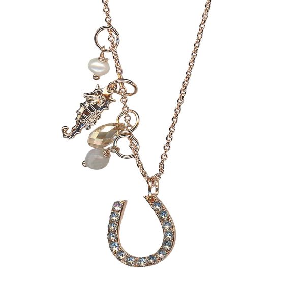 Mariana Necklace Pendant Elegant Pearl Mineral, Golden Shadow, & Clear Austrian Crystals Moonlight & Magnolias Winter 2021 Coll.