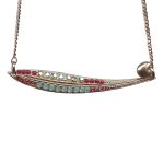 Mariana Necklace Pendant Sassy Chrysolite Opal, Padparadscha, Red Coral, & AB Austrian Crystals Lotus Silk Road Coll.