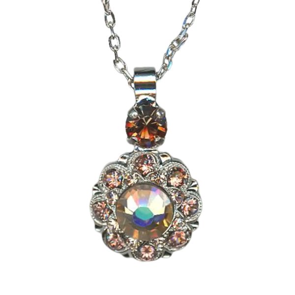 Mariana Necklace Pendant Floral Sun Kissed Horizon, Peach & Lt Smoked Topaz Austrian Crystals Meadow Brown My Butterfly Coll.