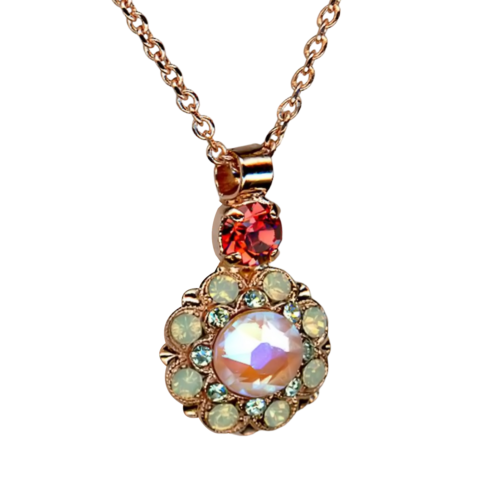 N-5417-1120-RG(1) Mariana Necklace Pendant Glitzy Sun Kissed Peach, Chrysolite Opal, Chrysolite and Padparadscha Austrian Crystals My Butterfly Coll. - Image 1