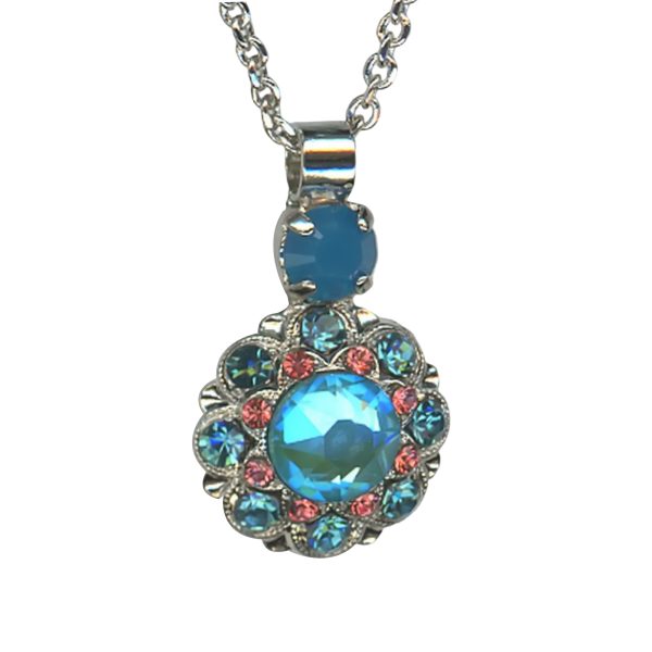 Mariana Necklace Pendant Glamorous Ocean Delite, Padparadscha & Aqua Matt Austrian Crystals Botanica Coll.
