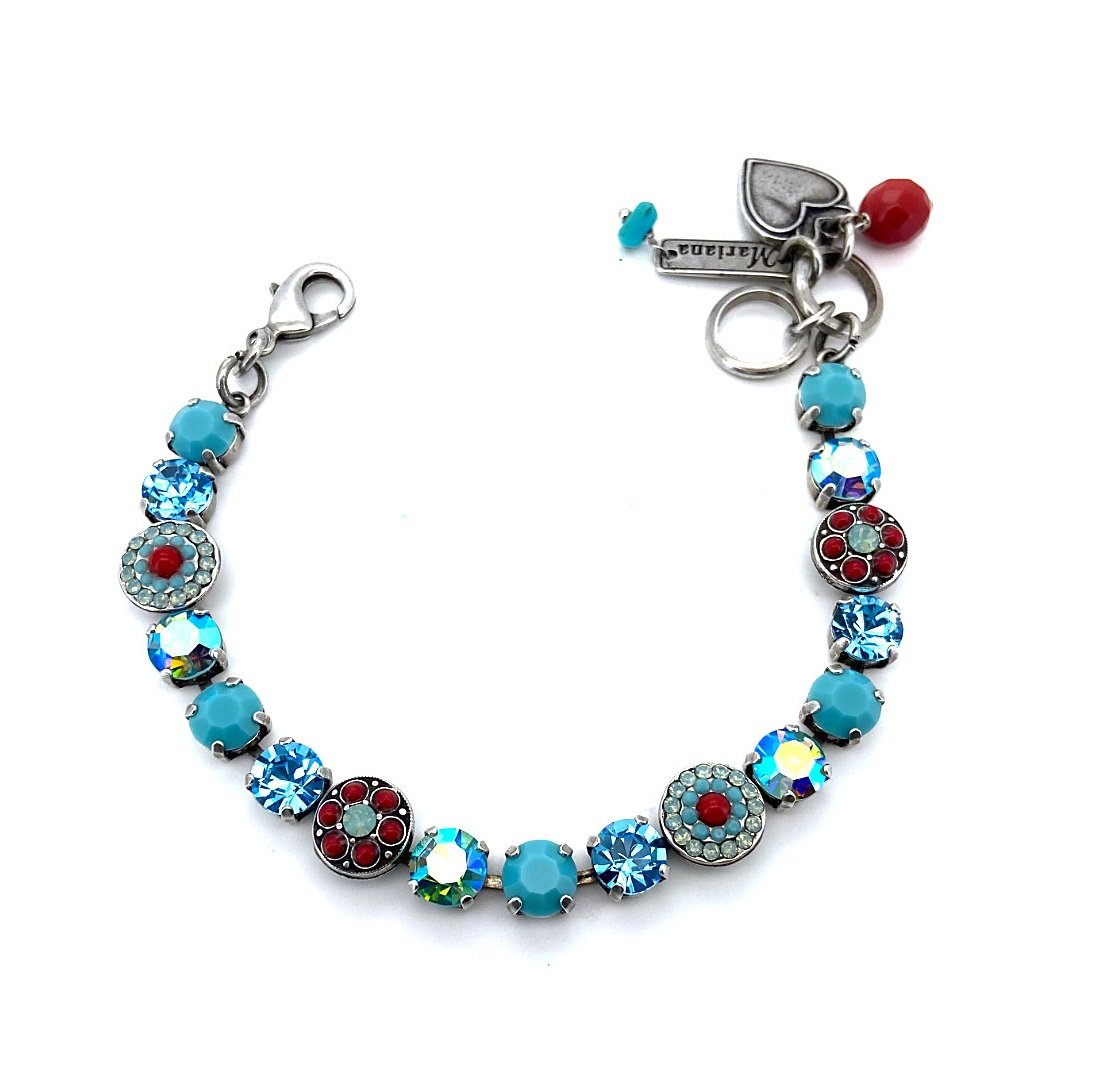B-4044-267-1-SP (1) Bracelet By Mariana My Treasures Coll. Vitrail, Coral, Aquamarine, Turquoise & Pacific Opal Swarovski Crystals - Image 1