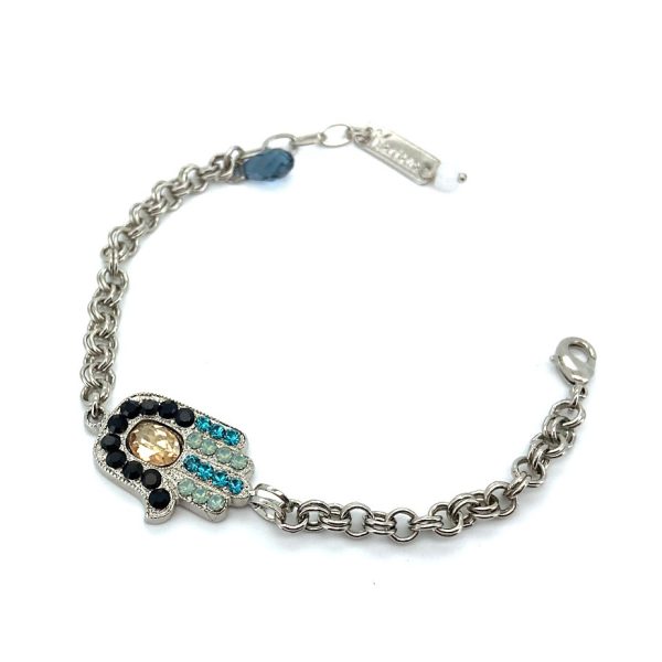 Mariana Bracelet Hamsa Encrusted Jet, Golden Shadow, Indicolite, & Pacific Opal Fairytale Once Upon a Mariana Coll.