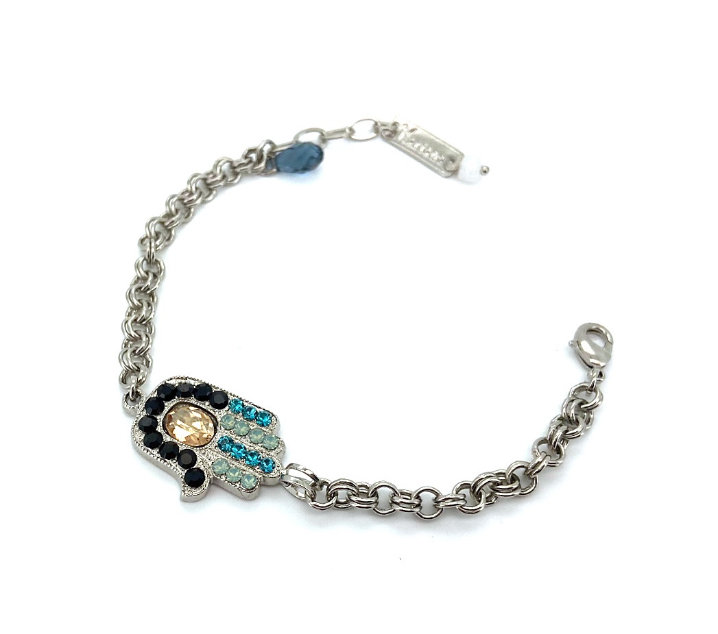B-4112-1157-RO (1) Mariana Bracelet Hamsa Encrusted Jet, Golden Shadow, Indicolite, & Pacific Opal Fairytale Once Upon a Mariana Coll. - Image 1