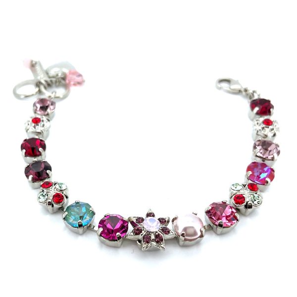 Mariana Bracelet Floral in Pinks, Silky Sage Delite, Siam, Clear, & Burgundy Austrian Crystals Take My Breath Away Coll.