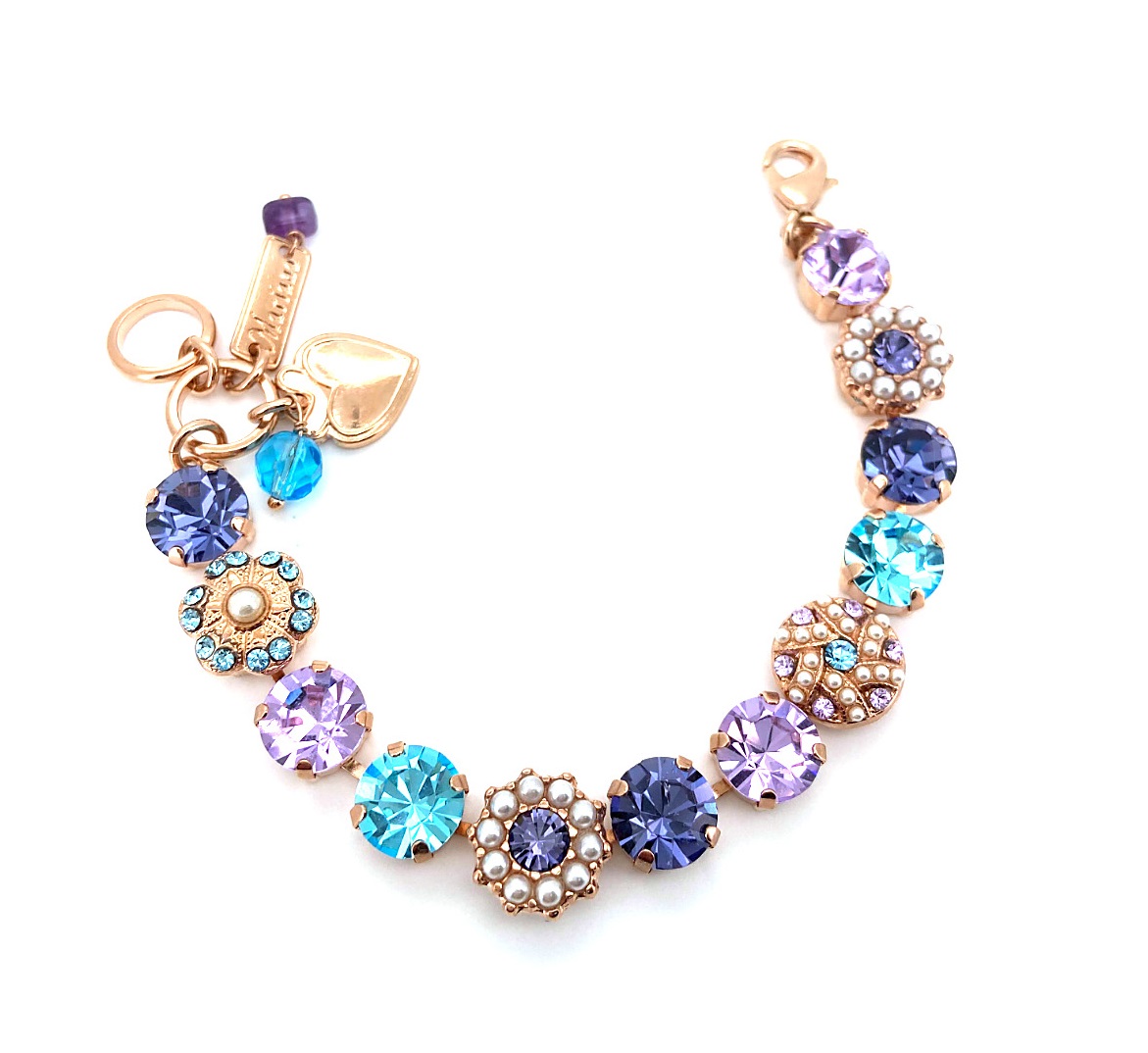 B-4259-1152-RG (1) Mariana Bracelet Glamorous Aquamarine, Tanzanite, Violet, & Pearl Austrian Crystals Power Of Love Coll. - Image 1
