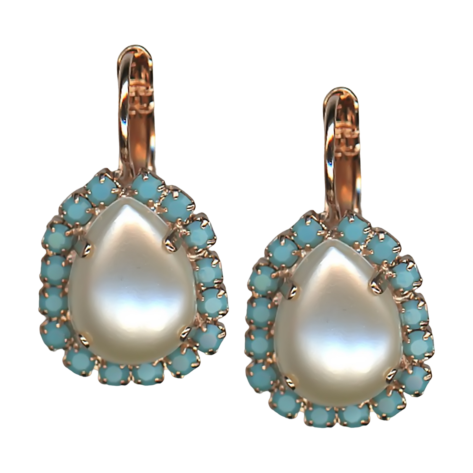 E-1032-11-1126-RG6 (1) Earrings By Mariana Joy Of Life Coll. Charming Pearl and Turquoise Swarovski Crystals - Image 1