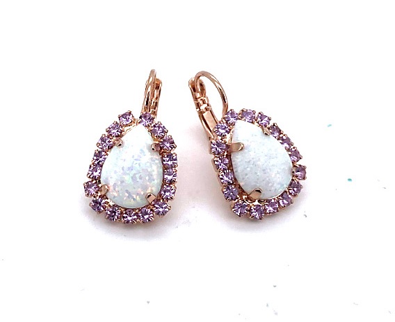 Earrings By Mariana Winter 2019 Coll. Moonstone Mineral & Violet Austrian Crystals