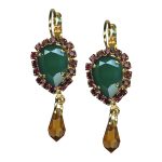 Mariana Earrings Glamorous Green Opal, Burgundy, & Amber Austrian Crystals Holiday Lights Coll.