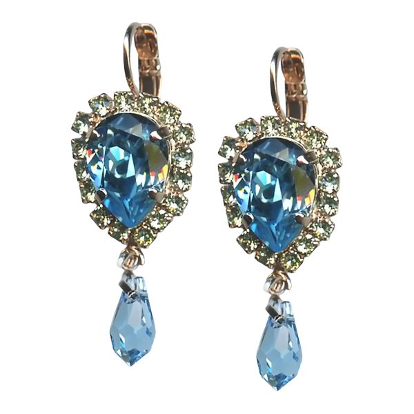 Mariana Earrings Gorgeous Aquamarine & Chrysolite Austrian Crystals Spring Flowers Nature Coll.