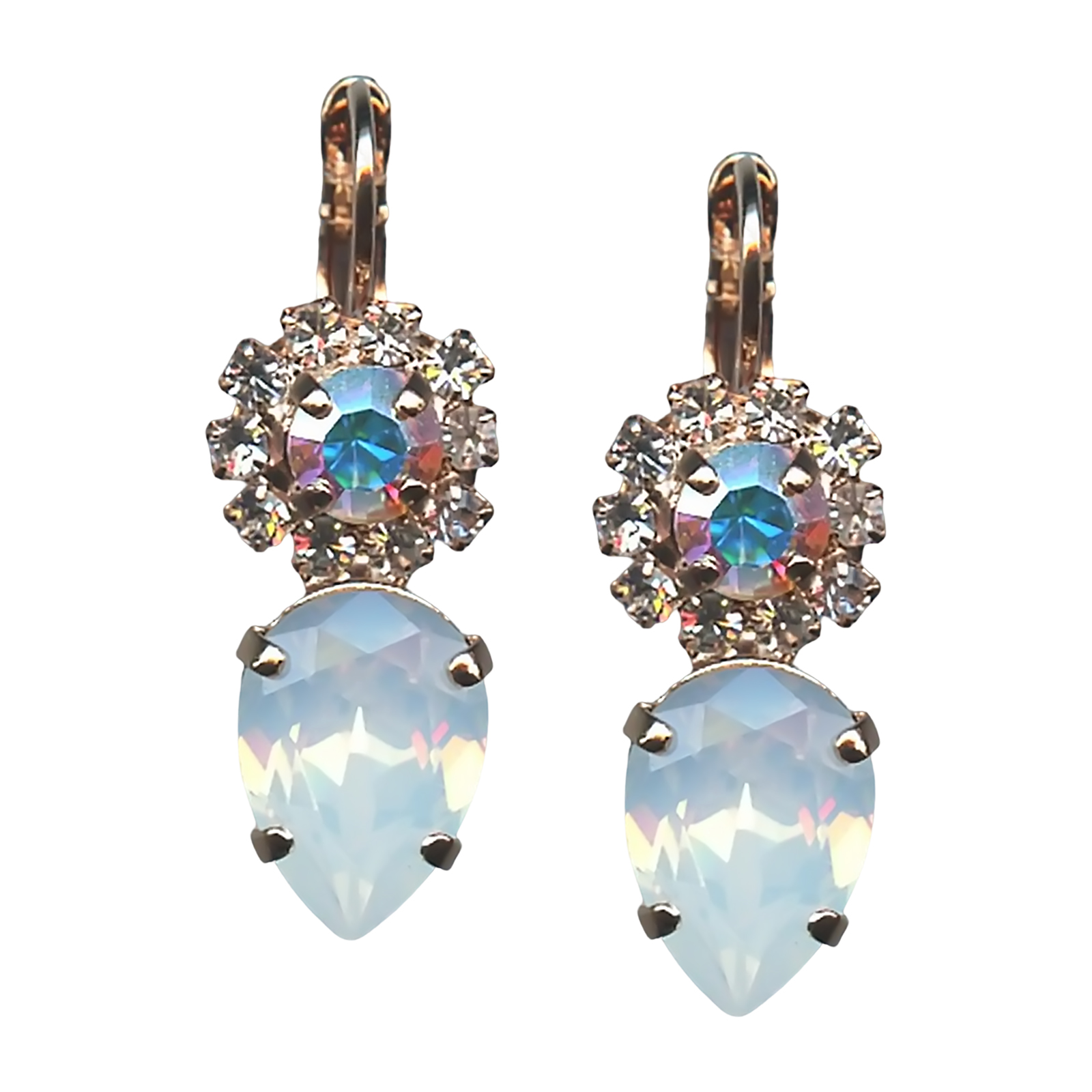 E-1032-14-001-RG6 (1) Mariana Earrings Shimmering AB, White Opal, & Clear Austrian Crystals On A Clear Day Sweet Summer Coll. - Image 1