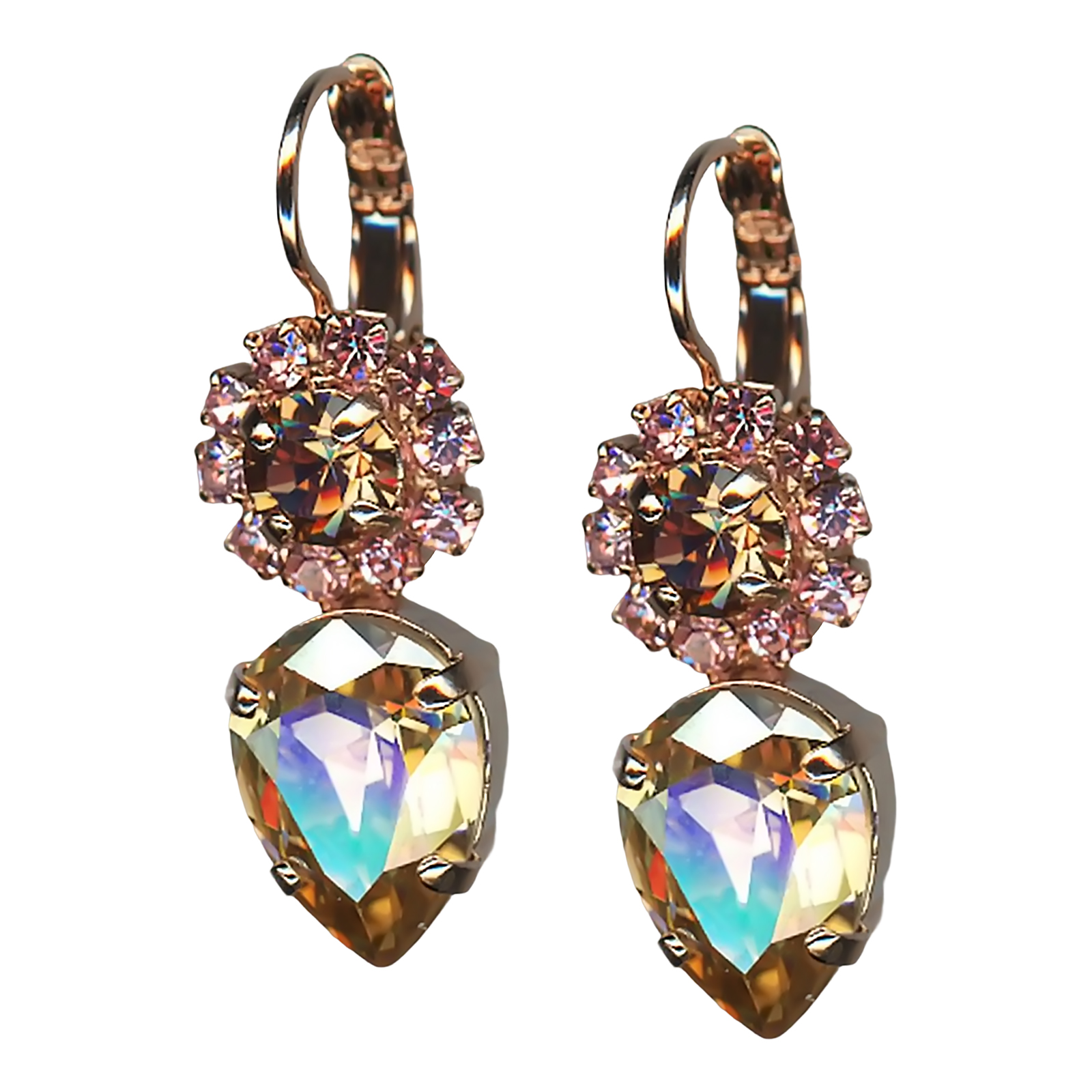 E-1032-14-1115-RG6 (1) Mariana Earrings Beautiful Golden Shadow & Lt Rose Austrian Crystals Gingerbread Winter Wonderland Coll. - Image 1