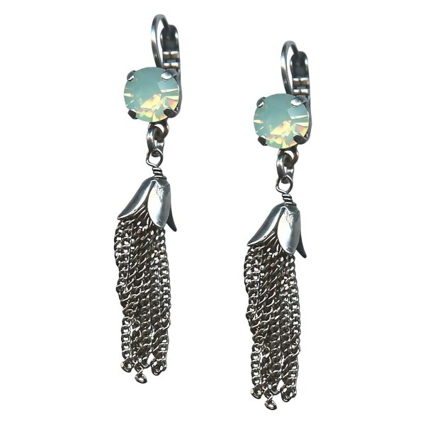 Mariana Earrings Tassel Chrysolite Opal Austrian Crystals Mojito Cocktail Hour Coll.