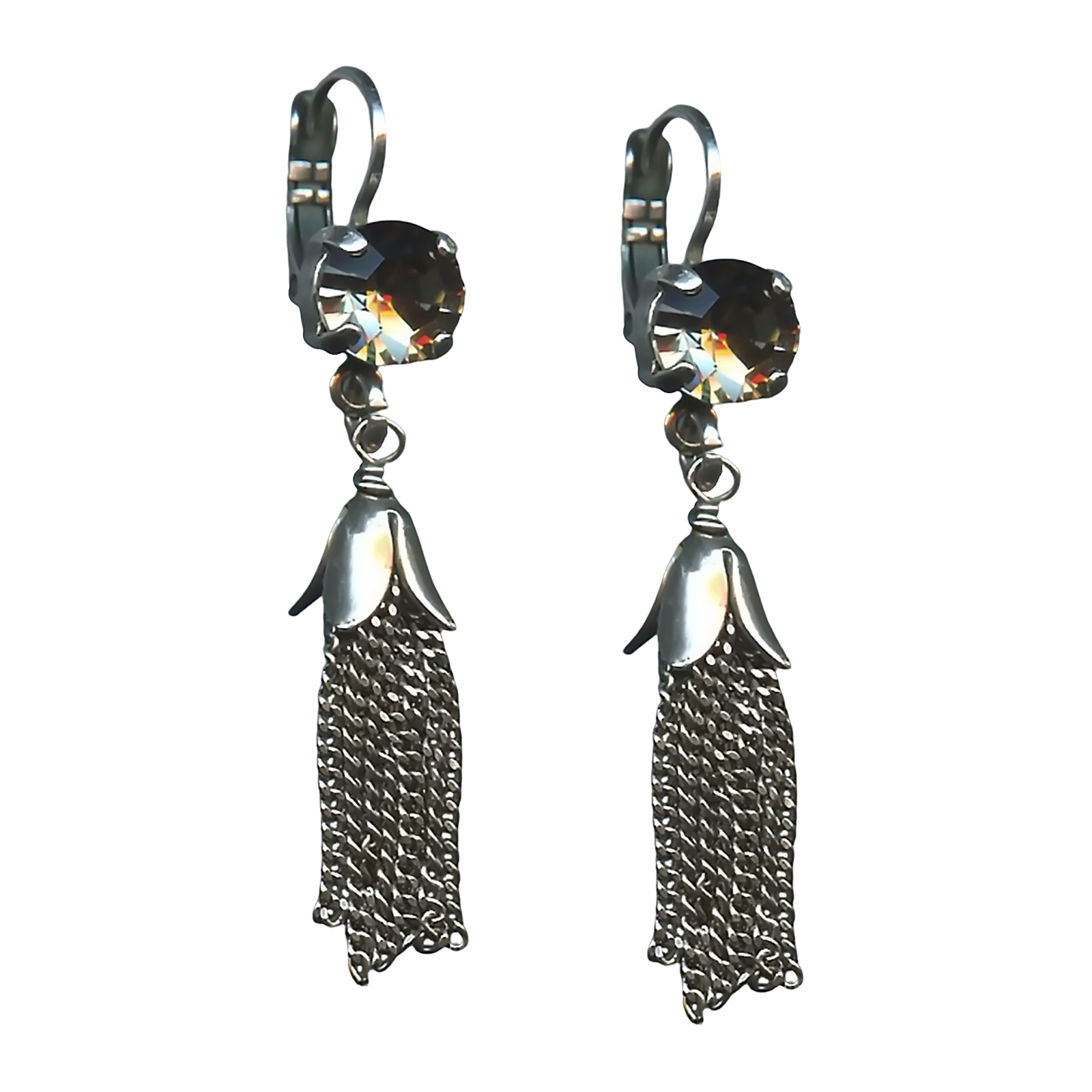 E-1098-7-215-SP6 (1) Mariana Earrings Tassel Black Diamond Austrian Crystals My Treasures Coll. - Image 1